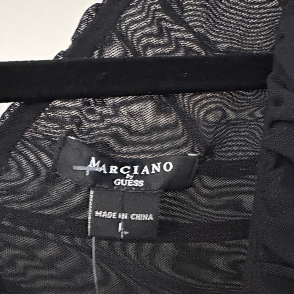 Marciano Black Sheer Ruched Lace-Back Long Sleeve Top - Picture 2 of 5